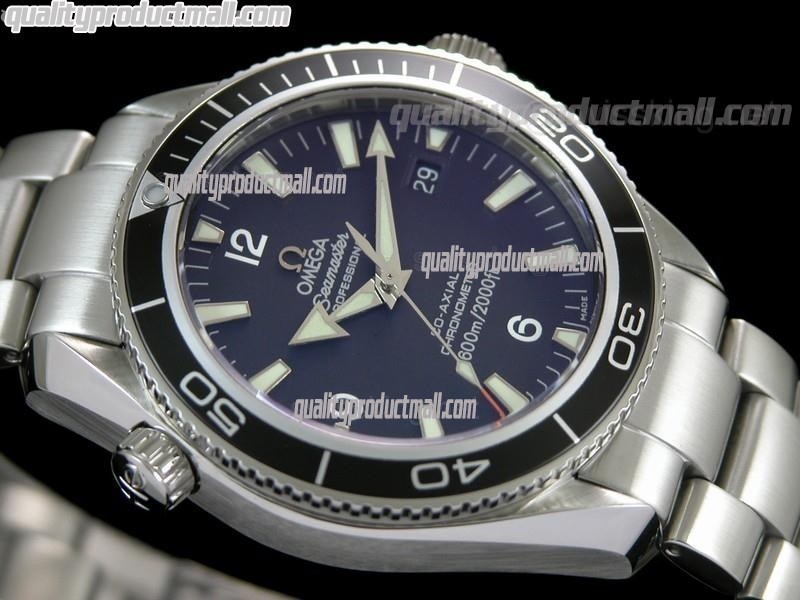 Omega Sea-Master Automatic-Black Dial Black Bezel-Lumed Stick Markers-Brushed Stainless Steel Strap