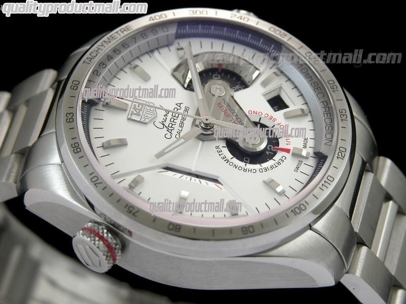 Tag Heuer Grand Carrera Calibre 36 Chronograph-White dial Sucken Steel Subdials-Stainless Steel Bracelet