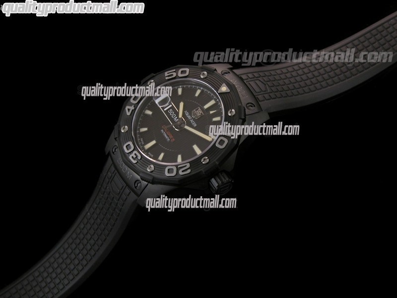 Tag Heuer Aquaracer 500M Calibre 5 Automatic Watch-Vertical Wave Tuxedo Dial-Black Rubber Strap