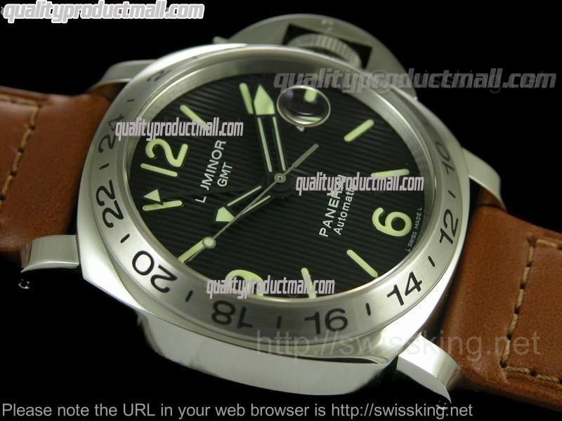 Panerai PAM 029 GMT Automatic-Black Dial Stick Hour Markers-Brown Leather Strap