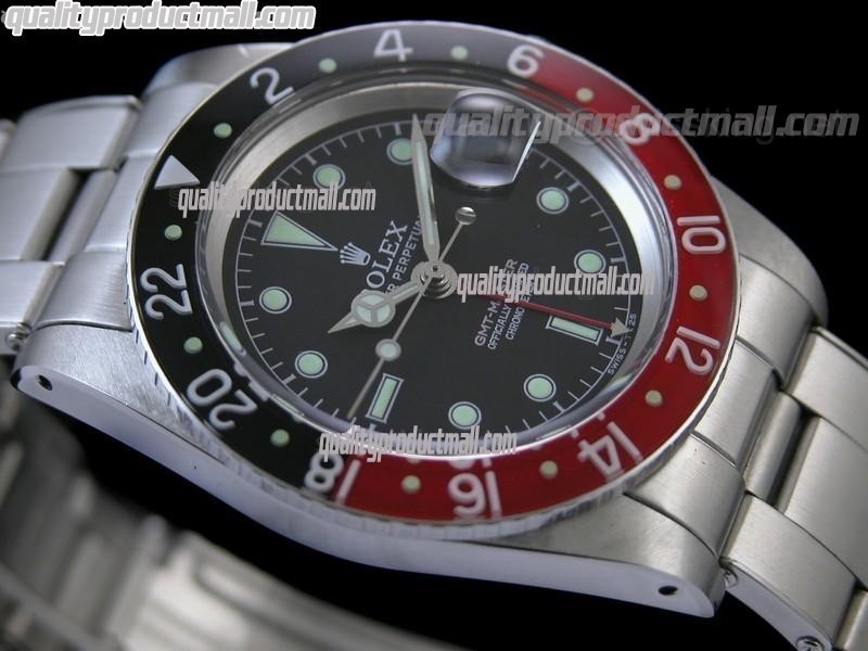 Rolex GMT II Vintage Automatic Watch-Black Dial Black/Red Bezel-Stainless Steel Oyster Riverted Bracelet