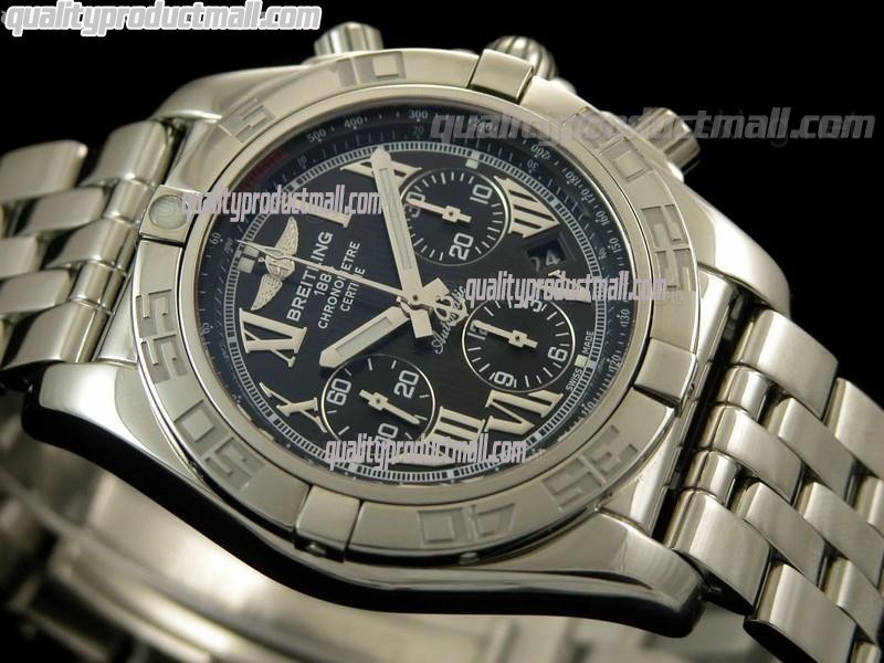 Breitling Chronomat B01 Ultimate 316F Chronograph-Black Dial Black Subdials Roman Numeral Hour Markers-Stainless Steel Bracelet