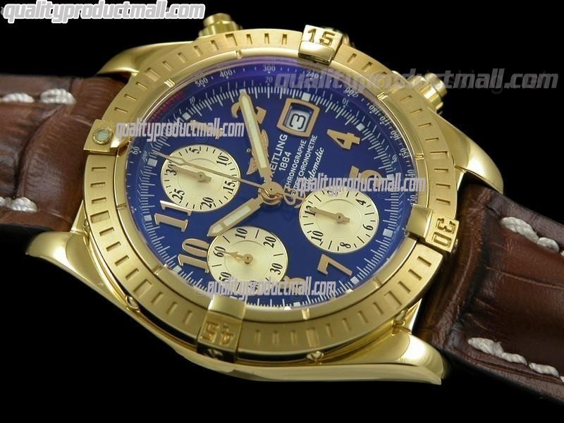 Breitling Chronomat Evolution V3 Chronograph 18k Gold-Black Dial Gold Subdials Gold Index Markers-Stainless Steel Bracelet