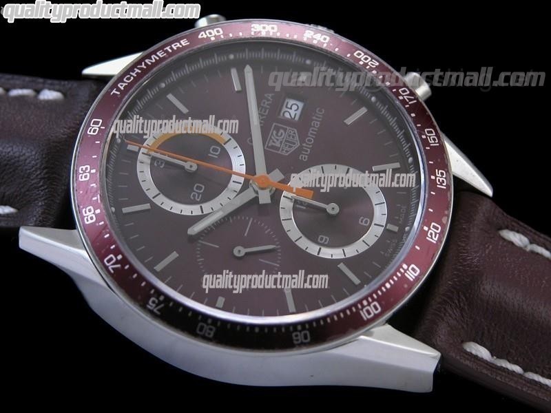 Tag Heuer Carrera 41MM Automatic Chronograph-Brown Dial White Ring Subdials-Brown Leather Strap
