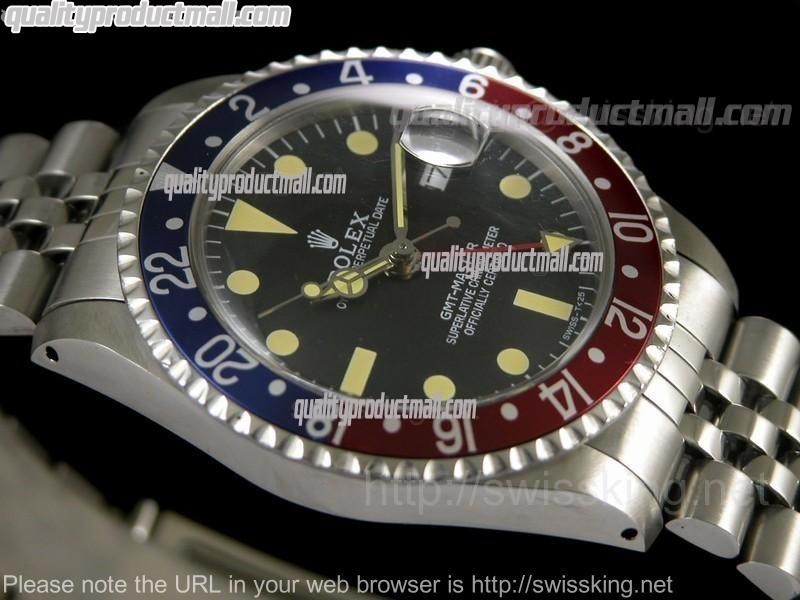 Rolex GMT II Ceramic Automatic Watch-Black Dial Blue/Red Bezel-Stainless Steel Jubilee Bracelet