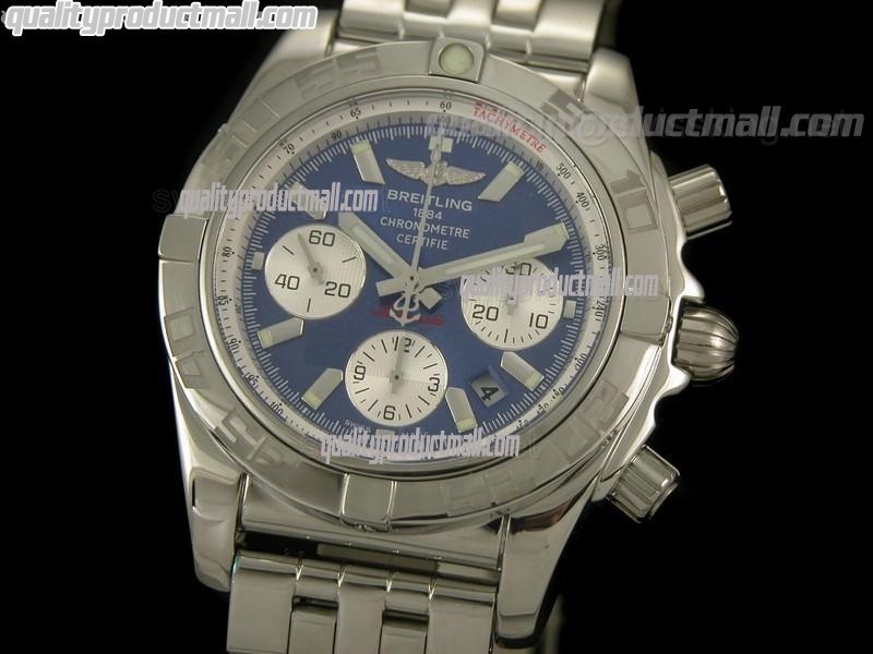 Breitling Chronomat B01 Chronograph-Blue Dial Index Hour Markers-Stainless Steel Bracelet