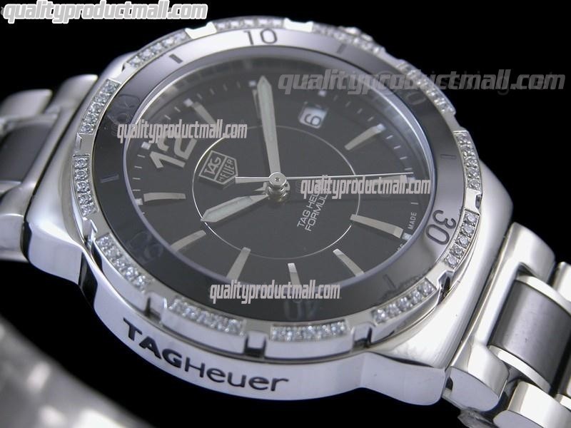 Tag Heuer Formula 1 Ladies Swiss Quartz Ceramic Watch-Black Dial-Diamond Bezel