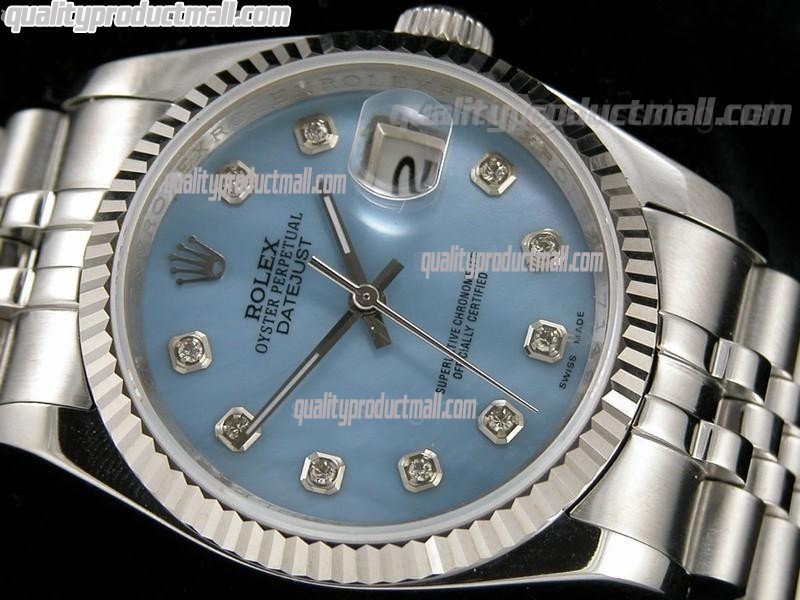 Rolex Datejust 36mm Swiss Automatic Watch-Blue MOP Dial Diamond Hours-Stainless Steel Jubilee Bracelet