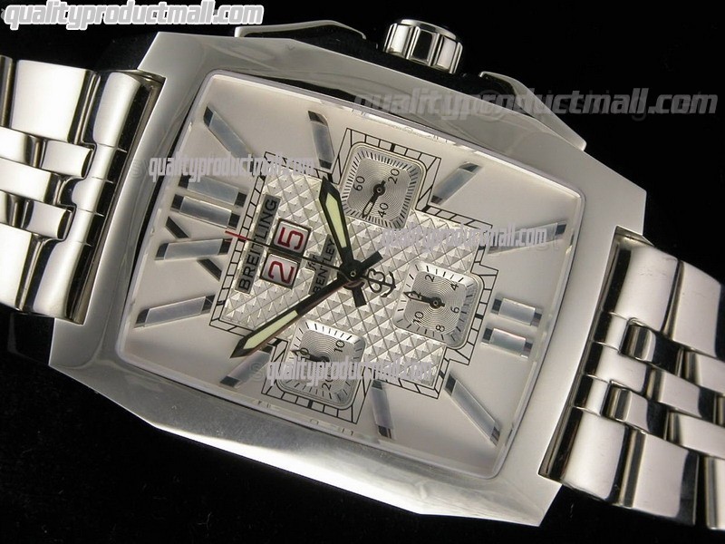 Breitling Flying B Chronograph Perpetual Date-White Metallic Dial White Subdials-Stainless Steel Strap