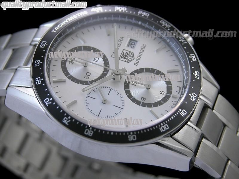 Tag Heuer Carrera 41MM Automatic Chronograph-White Dial Black Ring subdials-Stainless Steel Bracelet