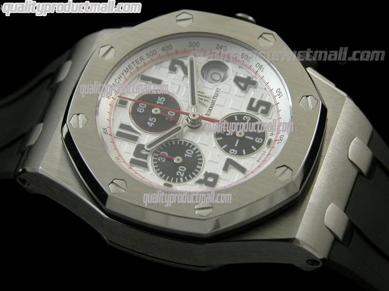Audemars Piguet Royal Oak 2009 Silver Theme Edition-White Checkered Dial Numeral Hour Markers-Black Rubber Strap 