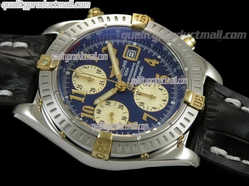 Breitling Choromat Evoluliton V3 Chronograh - Blue Dial - Bi Tone - Leather Strap - Numerals