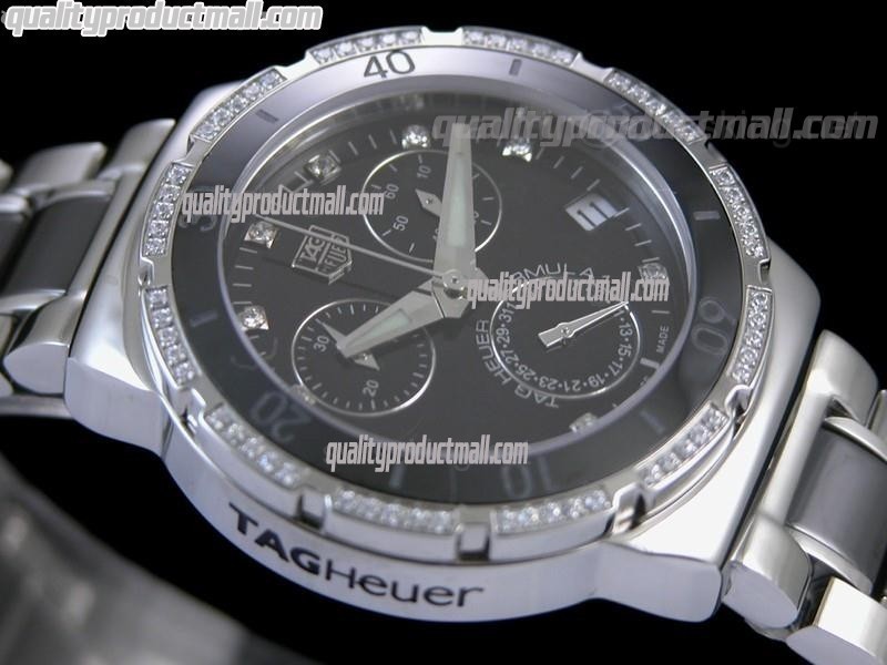 Tag Heuer Formula 1 Swiss Quartz Chronograph 37mm-Black Dial-Diamond Bezel