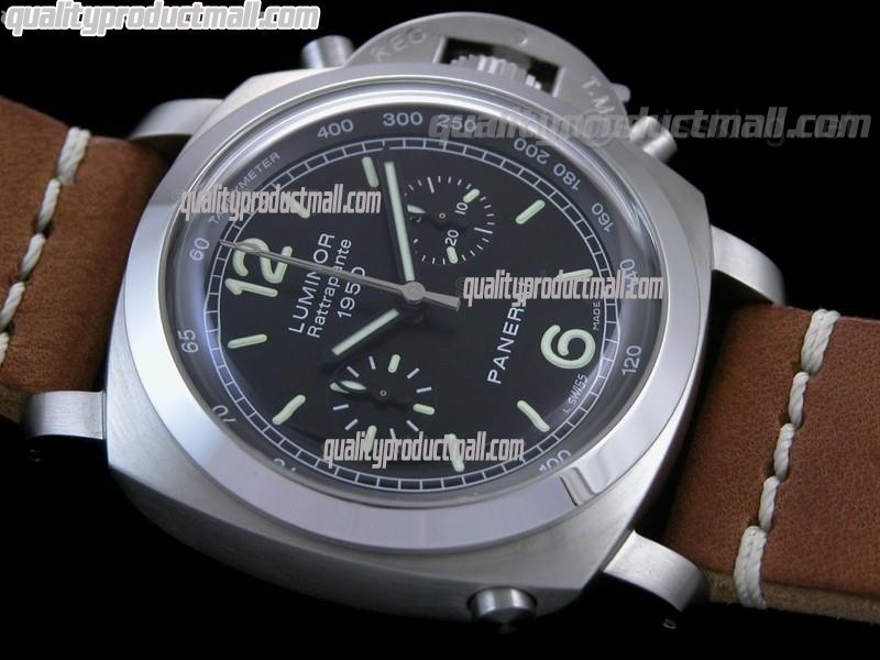 Panerai Luminor Daylight PAM213 Ratttrapante Chronograph-Black Dial Black Subdials-Brown Leather Strap