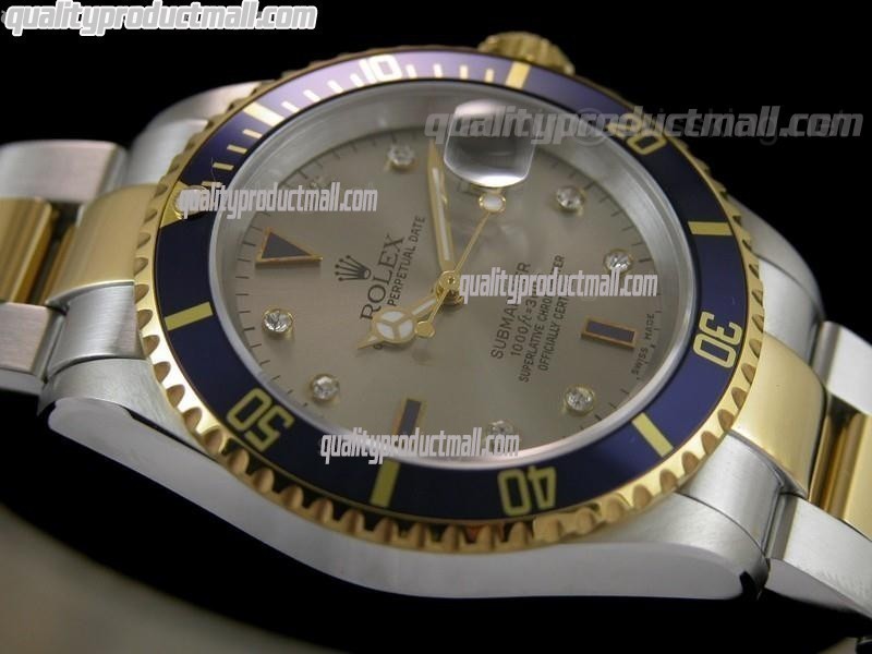 Rolex Submariner Automatic ETA Bi Tone 18K Gold-Grey Dial-18K Plated Gold Plated/Steel Two Tone Oyster Bracelet 