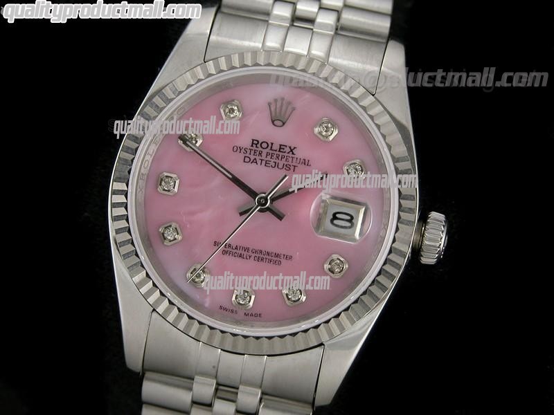 Rolex Datejust 36mm Swiss Automatic Watch-MOP Pink Dial Diamond Hour Markers-Stainless Steel Jubilee Bracelet 