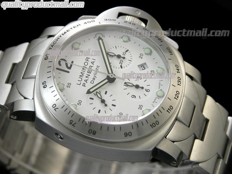 Panerai Ultimate Daylight PAM251 Chronograph-White Dial White Subdials-Stainless Steel Bracelet 