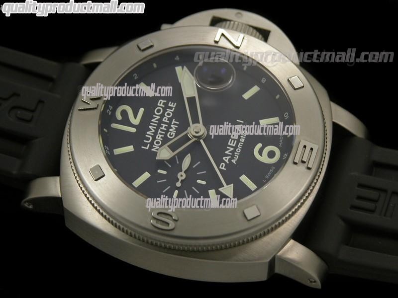 Panerai  PAM252 Northpole GMT Automatic-Blue Dial Indext/Numeral markers-Black Rubber Strap