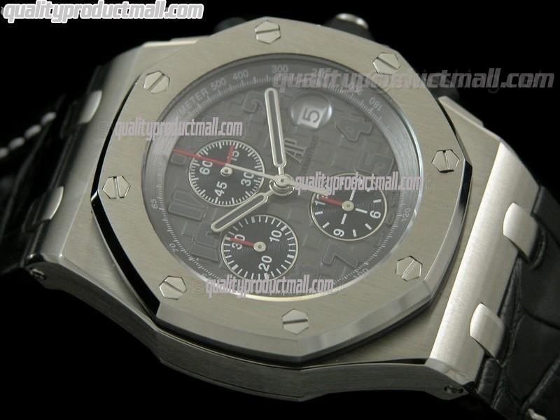 Audemars Piguet Royal Oak 2009 Grey Theme Edition-Grey Checkered Dial Numeral Hour Markers-Black Leather Strap