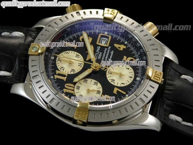 Breitling Choromat Evoluliton V3 Chronograh - Black Dial - Bi Tone - Leather Strap - Numerals