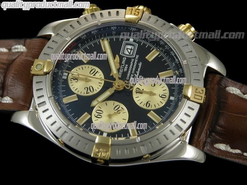 Breitling Choromat Evoluliton V3 Chronograh - Black Dial - Bi Tone - Brown Leather Strap