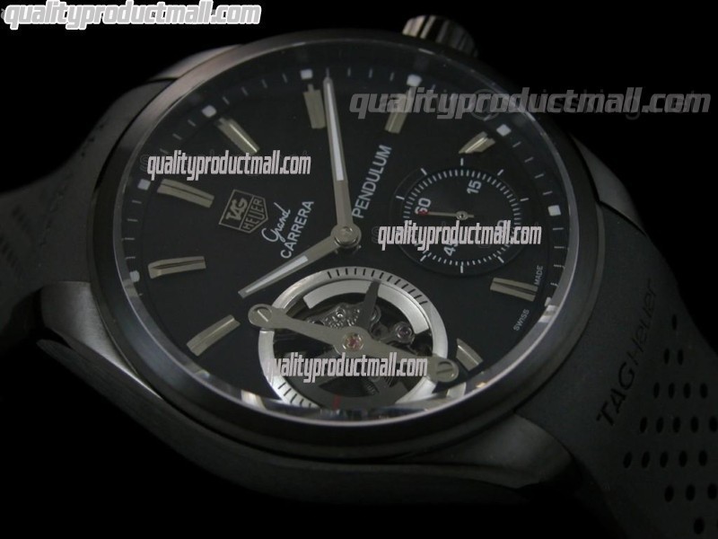 Tag Heuer Pendulum Handwound Watch-Black Dial Silver Stick Markers-Black Rubber strap