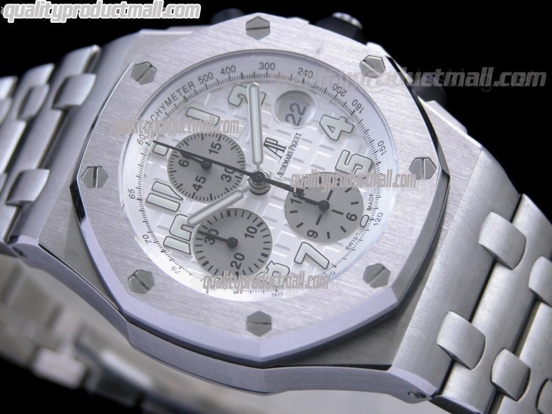 Audemars Piguet Royal Oak Chronograph-White Checkered Dial Numeral Hour Markers-Stainless Steel Bracelet