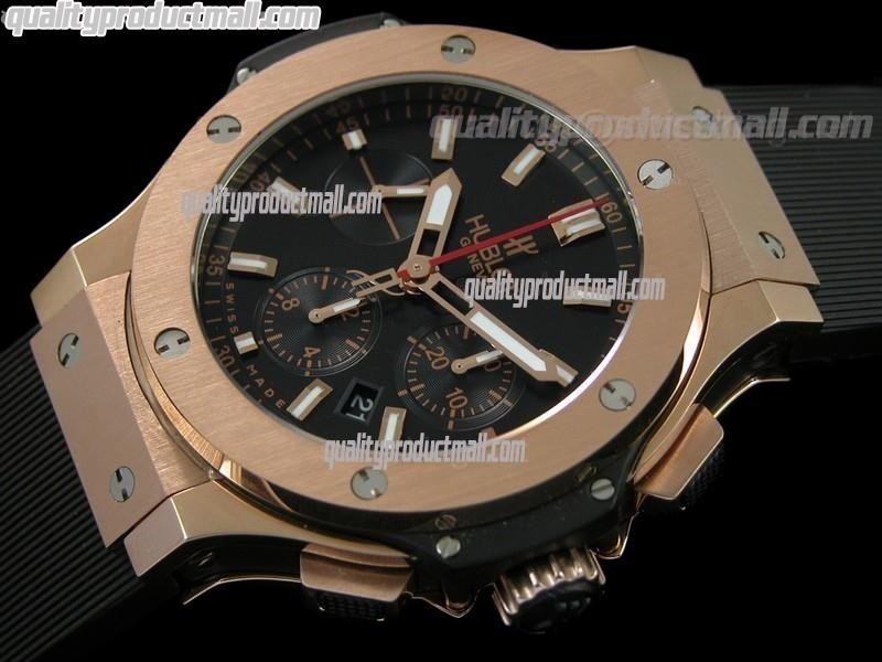 Hublot Big Bang V2 Chronograph 18K Rose Gold-Black Dial Red Needle Accent-Black Rubber Strap