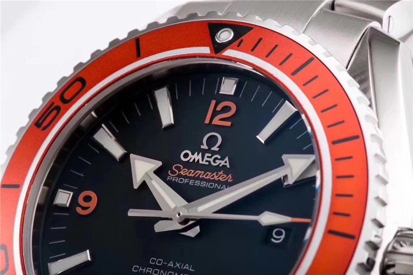 Omega Sea-Master Automatic Ultimate-Black Dial Orange Bezel-Brushed Stainless Steel Strap