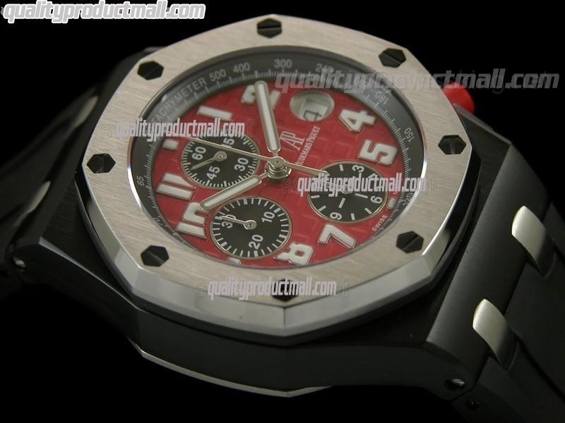 Audemars Piguet Royal OakF1 Grand Prix Carbon Limited Edition Chronograph-Red Checkered Dial-Black Rubber Strap