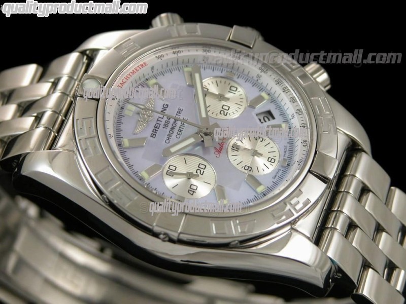 Breitling Chronomat B01 Ultimate 316F Chronograph-Blue MOP Dial Silver Subdials Index Hour Markers-Stainless Steel Bracelet