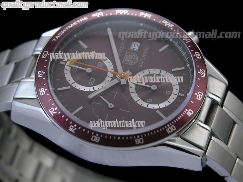 Tag Heuer Carrera 41MM Automatic Chronograph-Brown Dial White Ring subdials-Stainless Steel Bracelet 