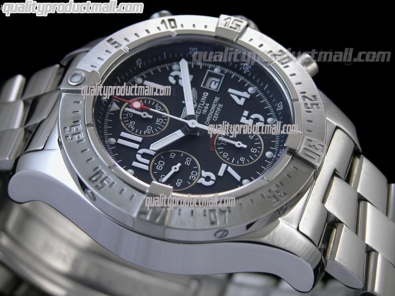 Breitling Skyland Avenger Chronograph-Black Dial Black Subdials-Stainless Steel Bracelet 