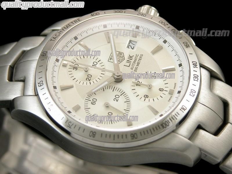 Tag Heuer Link Automatic 200M Chronograph-White Dial-Brushed Stainless Steel Bracelet