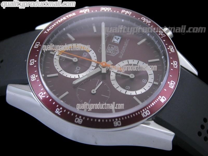 Tag Heuer Carrera 41MM Automatic Chronograph-Brown Dial White Ring subdials-Black Rubber Strap