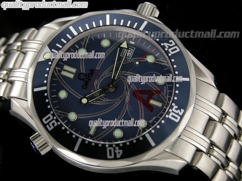 Omega Seamaster Automatic-Blue Dial-Dot Markers-Brushed Stainless Steel Strap