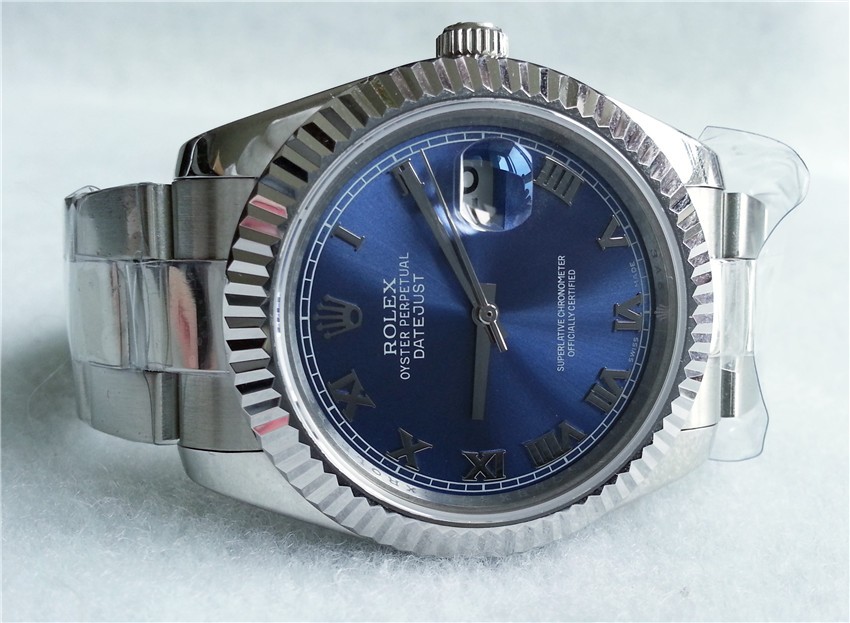 Rolex Datejust II 41mm Swiss Automatic Watch-Blue Dial Roman Numeral Hour Markers-Stainless Steel Oyster Bracelet