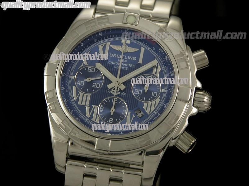 Breitling Chronomat B01 Chronograph-Blue Dial Roman Numeral Hour Markers-Stainless Steel Bracelet