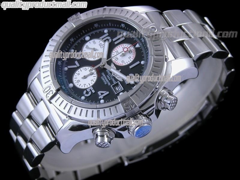 Breitling Blacksteel Super Avenger 48MM-Black Dial White Subdials-Stainless Steel Pro II Strap