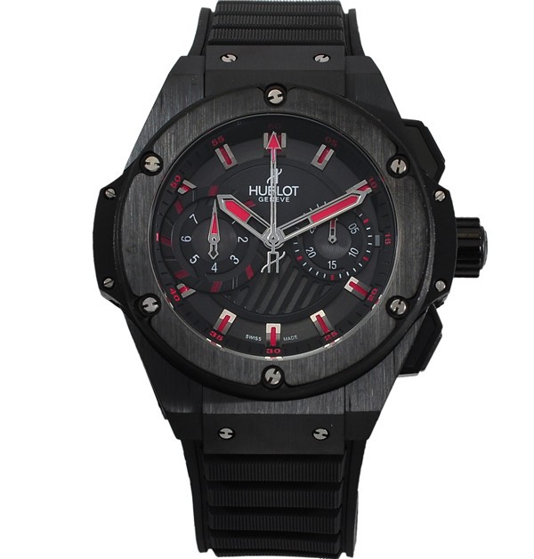 Hublot King Power Chronograph-Grey Texture Dial Red Index Hour Markers-Black Rubber Strap