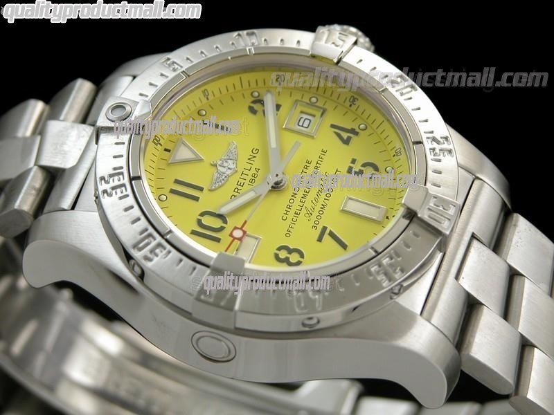 Breitling Avenger Seawof Ultimate Automatic Watch-Yellow Dial Numeral Hour Markers-Stainless Steel Bracelet 