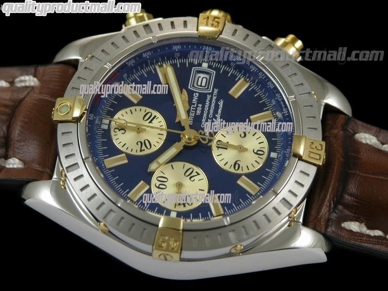 Breitling Choromat Evoluliton V3 Chronograh - Blue Dial - Bi Tone - Brown Leather Strap