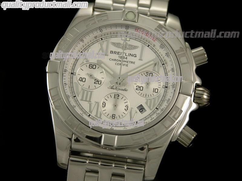 Breitling Chronomat B01 Chronograph-White Dial Roman Numeral Hour Markers-Stainless Steel Bracelet