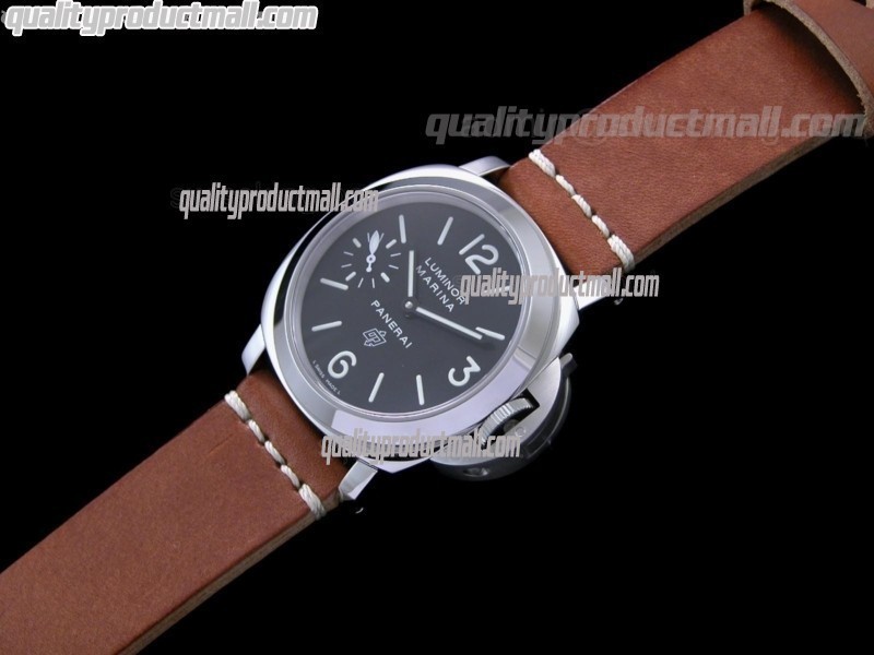 Panerai PAM005 Handwound Watch-Black Dial/Subdials-Brown Leather Strap