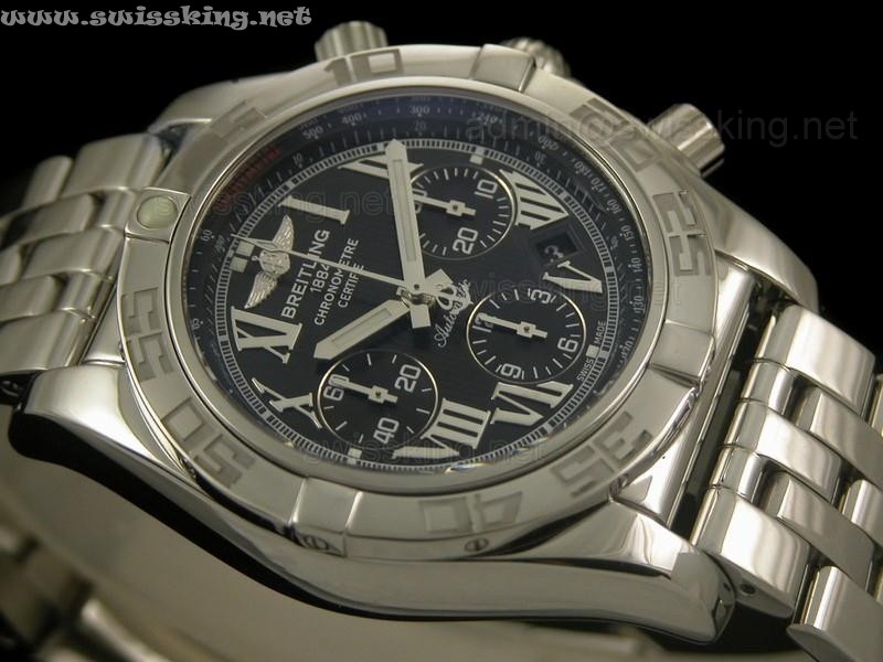 Breitling Chronomat B01 Chronograph-Black Dial-Roman Numerals-Stainless Steel Bracelet