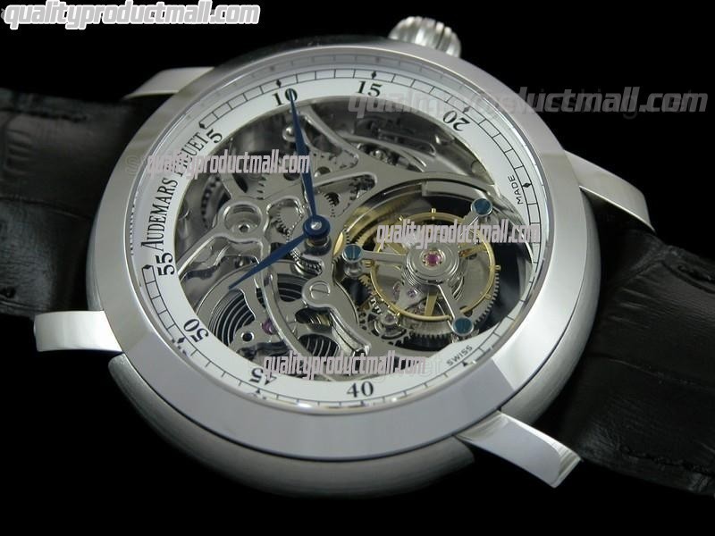 Audemars Piguet Jules Audemars Skeleton Tourbillon-White Inner Bezel Dial-Black Leather Strap