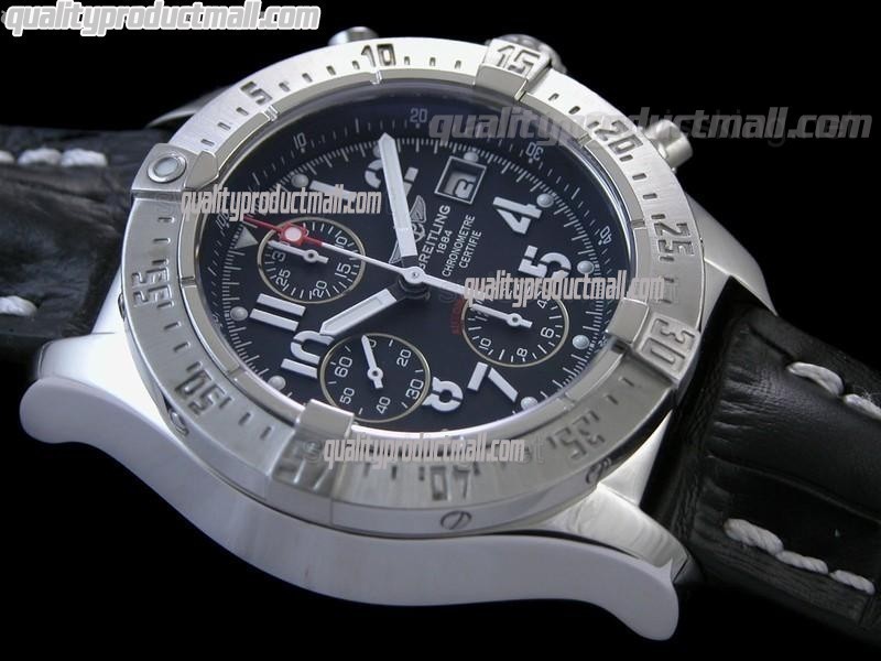 Breitling Skyland Avenger Chronograph-Black Dial Black Subdials-Black Leather Bracelet