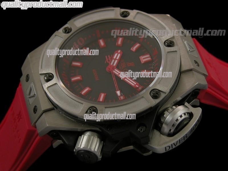 Hublot Big Bang King Diver 400m Automatic Watch-Red Dial Luminous Bar Markers-Red Rubber Strap