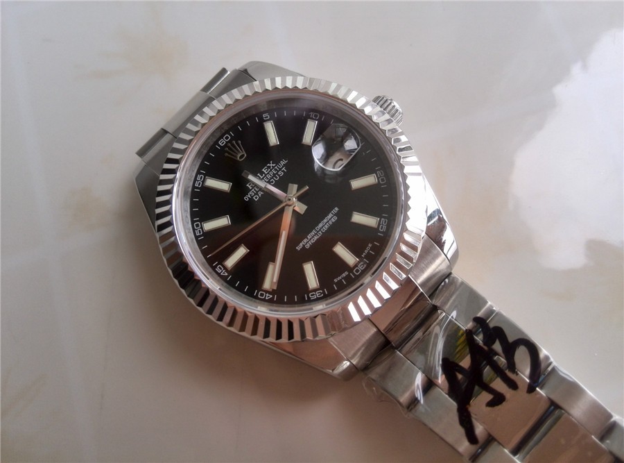 Rolex Datejust II 41mm Swiss Automatic Watch-Black Dial Index Hour Markers-Stainless Steel Oyster Bracelet