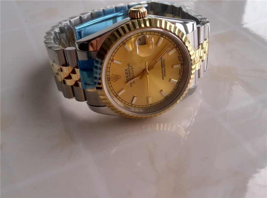 Rolex Datejust Automatic Watch Gold Dial Bi Tone Bracelet